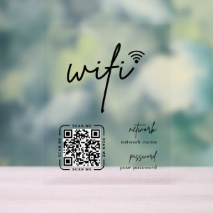 Wifi Network QR Code White Modern Business Acrylic Sign