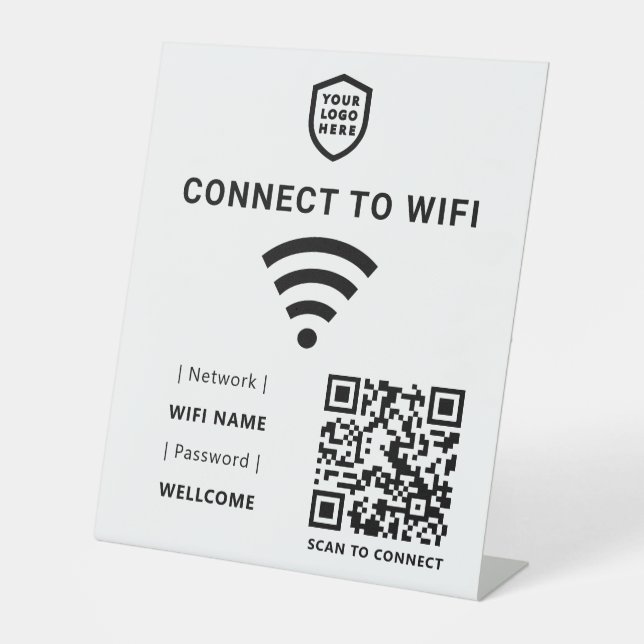 Wifi Network | White QR Code Scan to Connect Pedestal Sign (Front)