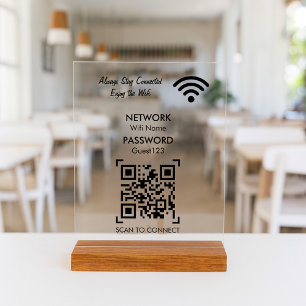 Wifi Network With QR Code Custom Text For Guests Acrylic Sign