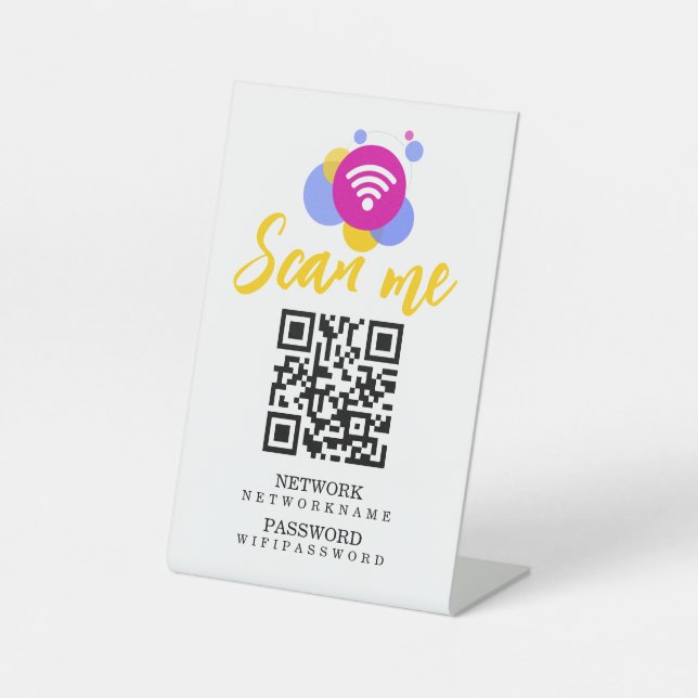 Wifi Password and Network Personalized QR Code Pedestal Sign (Front)