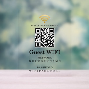 Wifi Password and Network QR Code Personalized Acrylic Sign