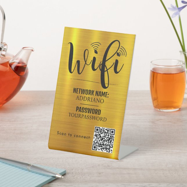 WiFi Password Code Gold Business Logo QR Code Pedestal Sign (In SItu)