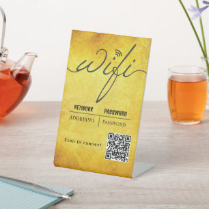 WiFi Password Code Gold Business Logo QR Code Pedestal Sign