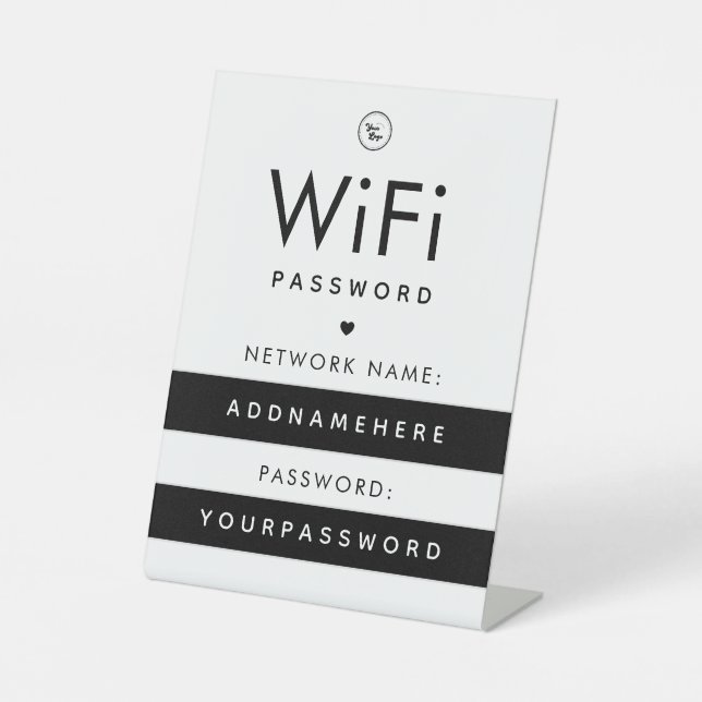 WiFi Password Code Internet Network Logo & Heart Pedestal Sign (Front)