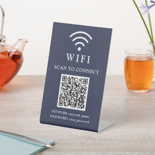 Wifi Password & Network Business Logo and QR Code Pedestal Sign