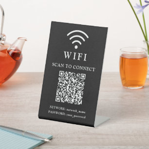 Wifi Password & Network Business Logo and QR Code Pedestal Sign