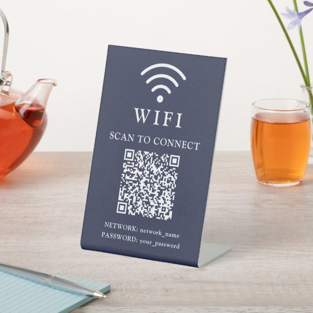 Wifi Password & Network Business Logo and QR Code Pedestal Sign (In SItu)