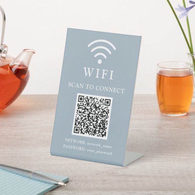 Wifi Password & Network Business Logo and QR Code Pedestal Sign (In SItu)