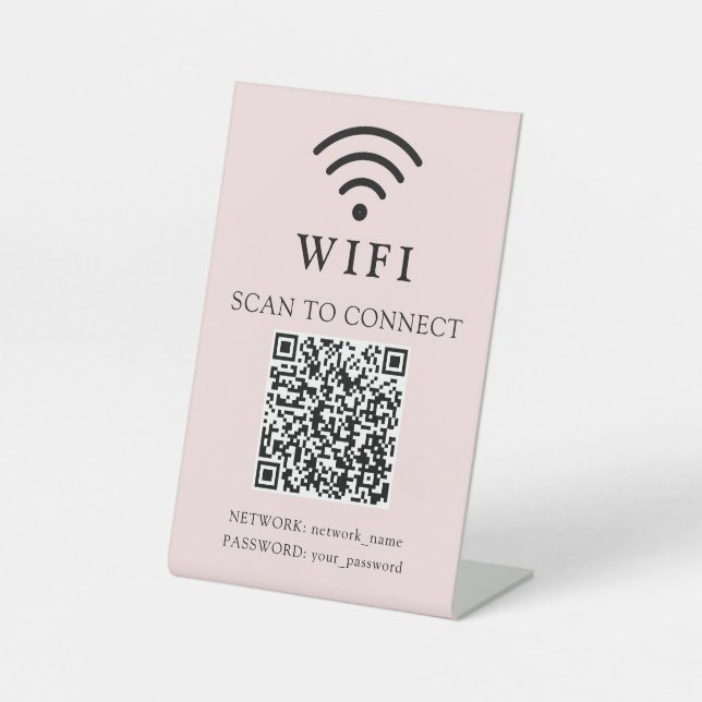 Wifi Password & Network Business Logo and QR Code Pedestal Sign (Front)