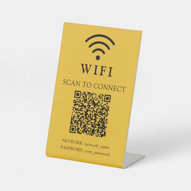 Wifi Password & Network Business Logo and QR Code Pedestal Sign (Front)
