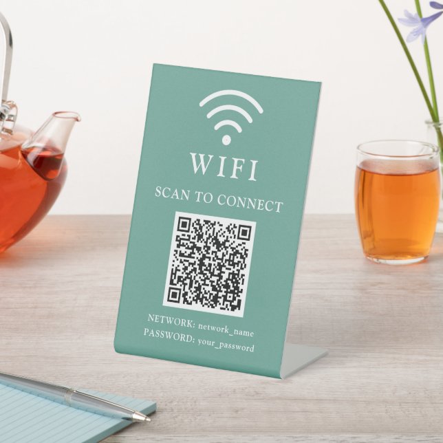 Wifi Password & Network Business Logo and QR Code Pedestal Sign (In SItu)