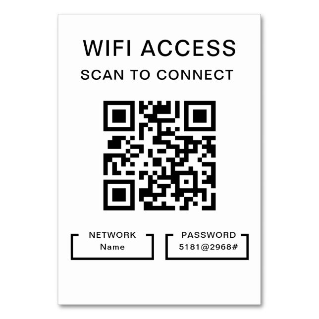 Wifi Password & Network Personalized QR Code Card (Front)