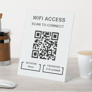 Wifi Password & Network Personalized QR Code Table Pedestal Sign