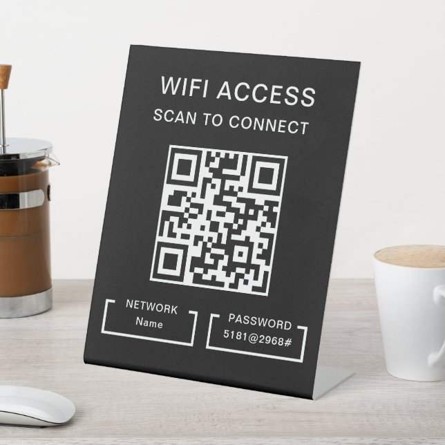 Wifi Password & Network Personalized QR Code Table Pedestal Sign (In SItu)