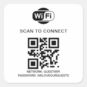 Wifi Password QR Code Scan to Connect Square Sticker
