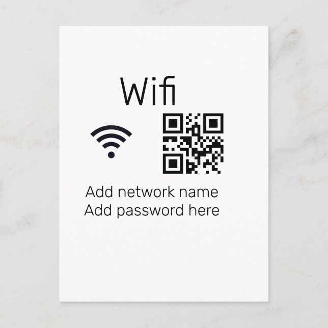 Wifi password sign add Q R code here details here  Postcard (Front)
