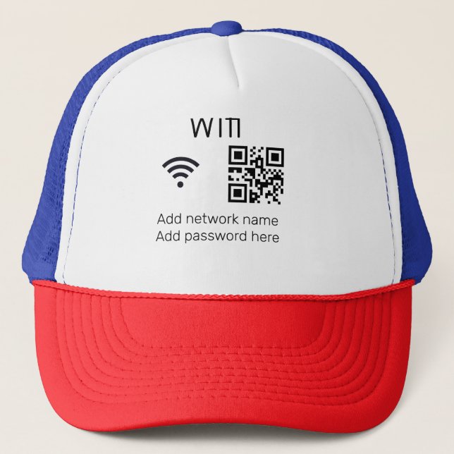 Wifi password sign add Q R code here details here  Trucker Hat (Front)