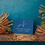 Wifi Password Sign Blue Plaque<br><div class="desc">Modern WiFi password sign to share your network information with guests. Perfect for Airbnb rentals, bed and breakfast rooms and more. Minimal modern design in black and white with elegant script and simple, easy to read typography.</div>