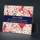 Wifi Password Sign | Tropical Palm Leaves Plaque<br><div class="desc">Modern WiFi password sign to share your network information with guests. Perfect for Airbnb beach rentals, tropical vacation rentals, or beach house signage. Features a stylish modern palm leaf pattern in a navy and coral colour palette with pale yellow and ivory accents. Tropical themed WiFi password sign to make certain...</div>