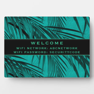 Wifi Password Sign   Turquoise Palm Leaves Plaque