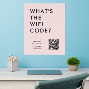 Wifi Password   What's the WiFi Code? QR Code Pink Wall Decal