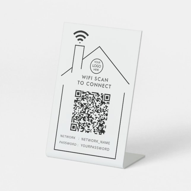 Wifi QR Code Business Logo Scan to Connect Pedesta Pedestal Sign (Front)