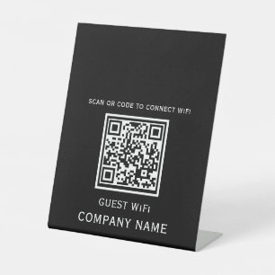 Wifi QR Code Password and Network Name Black Pedestal Sign