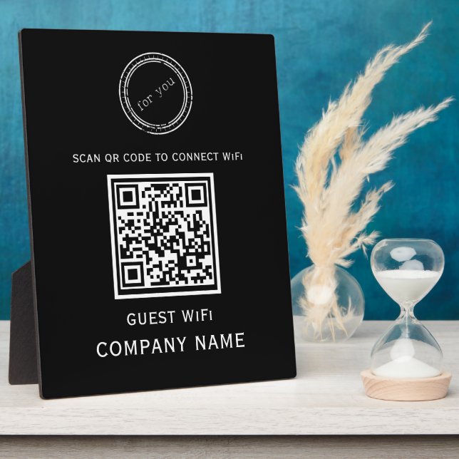 Wifi QR Code Password and Network Name Black Plaque (Side)