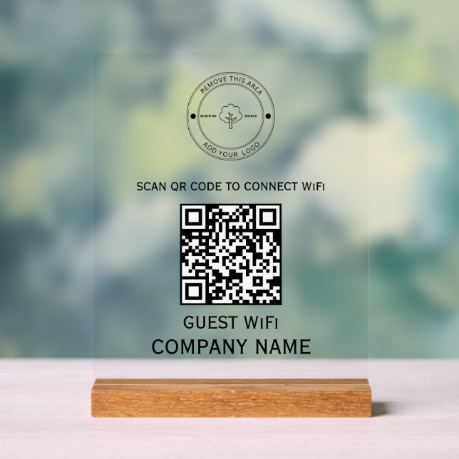 Wifi QR Code Password and Network Name White Acrylic Sign (Neutral)
