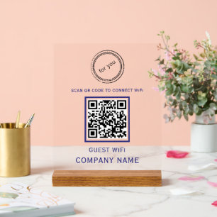 Wifi QR Code Password and Network Name White Acrylic Sign