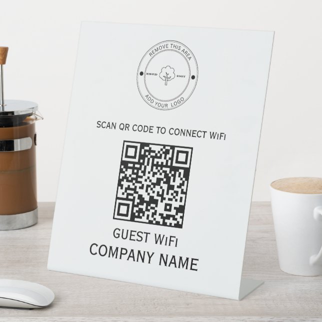 Wifi QR Code Password and Network Name White Pedestal Sign (In SItu)