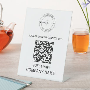 Wifi QR Code Password and Network Name White Pedestal Sign