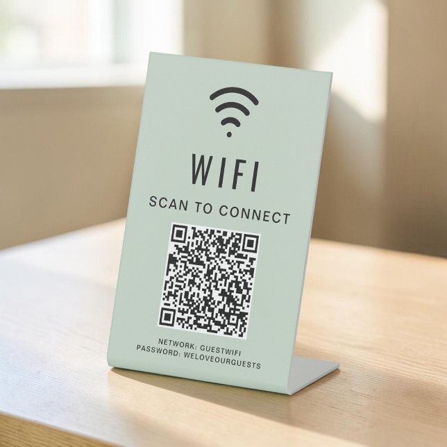 Wifi QR Code Sage Green Scan To Connect Pedestal Sign (Wifi QR Code Sage Green Scan To Connect Pedestal Sign)