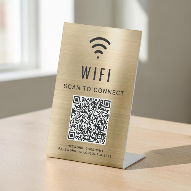 Wifi QR Code Scan To Connect Gold Pedestal Sign (Wifi QR Code Scan To Connect Gold Pedestal Sign)