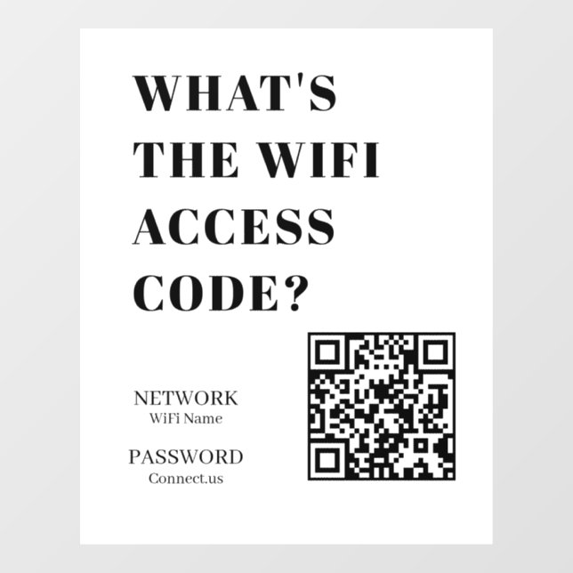 WiFi QR | Network Password Scan White Display Window Cling (Sheet)