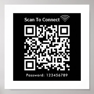 Wifi Scan To Connect Password Qr Code Black Poster