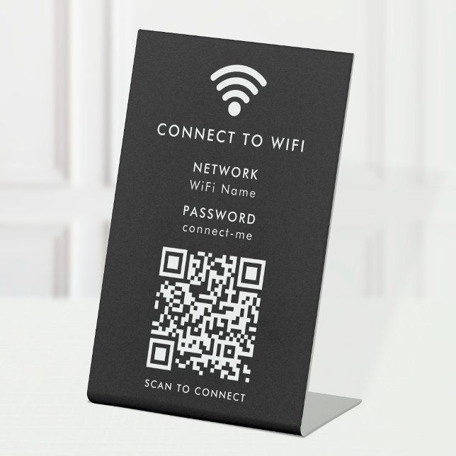 WIFI Tabletop Sign | QR Code Black Wireles Network (Creator Uploaded)