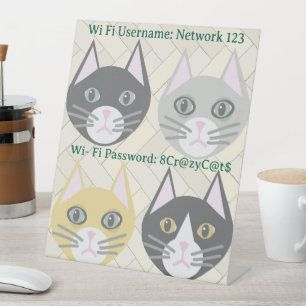 WiFI username and password Sign, Cats, Herringbone Pedestal Sign