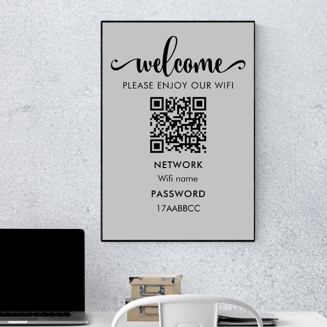 WIFI Welcome QR Code | Please Enjoy Our Wifi Grey Poster (Creator Uploaded)