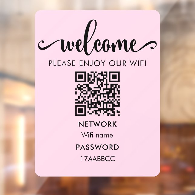  WIFI Welcome QR Code | Please Enjoy Our Wifi Pink Window Cling (Sheet 2)
