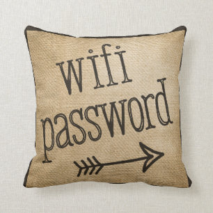 Wifie Password Vintage Burlap Throw Pillow