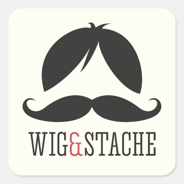 Wig and stache moustache bash birthday party square sticker (Front)