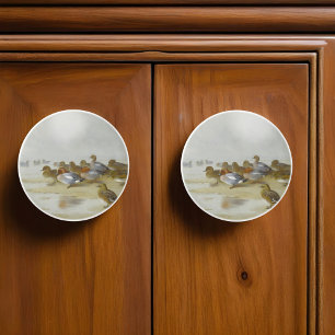 Wigeon and Teal by the water's edge, Art  Ceramic Knob