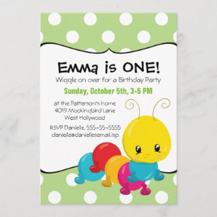 Wiggle Worm First Birthday Party Invitation