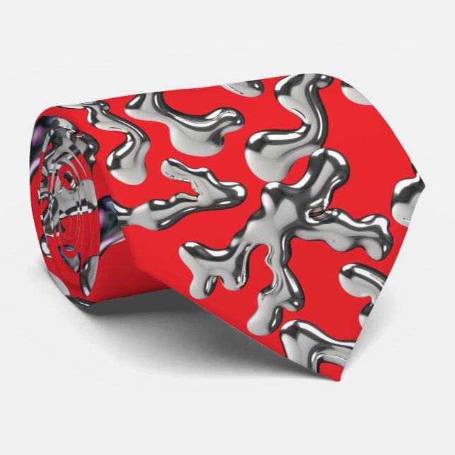 Wiggling letters pattern - WIGLET01🧬.Red BG Tie (Rolled)
