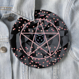 WiizyWitch Magic Witch Cosmic Cat Pentacle Magick 6 Inch Round Button