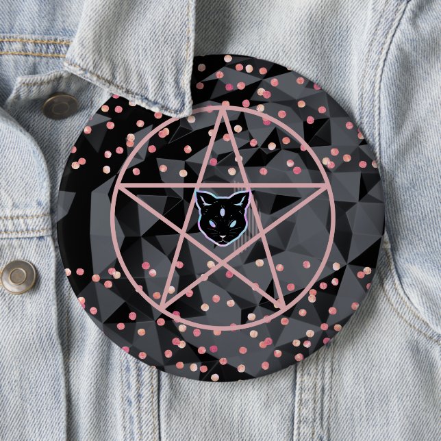 WiizyWitch Magic Witch Cosmic Cat Pentacle Magick 6 Inch Round Button (In Situ)