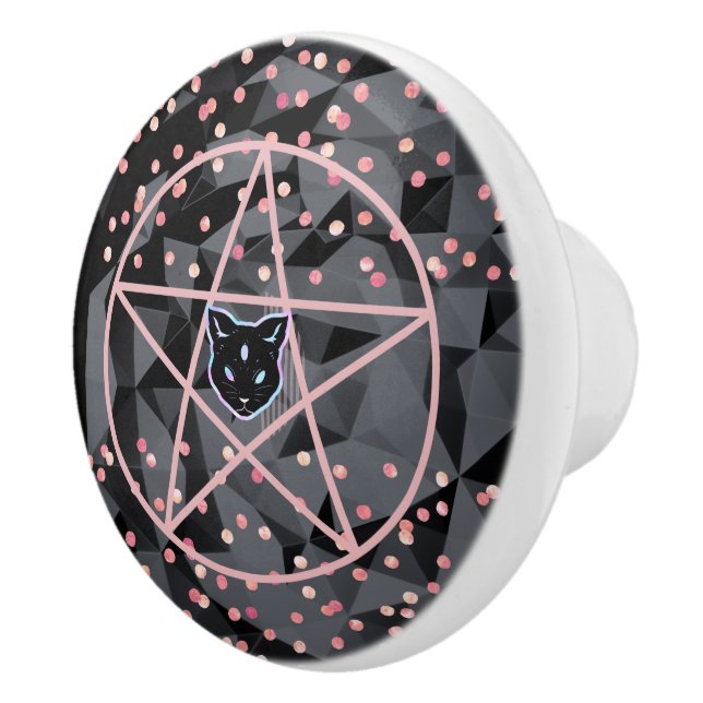 WiizyWitch Magic Witch Cosmic Cat Pentacle Magick Ceramic Knob (Right)