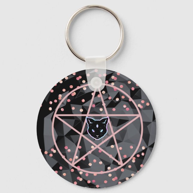 WiizyWitch Magic Witch Cosmic Cat Pentacle Magick Keychain (Front)