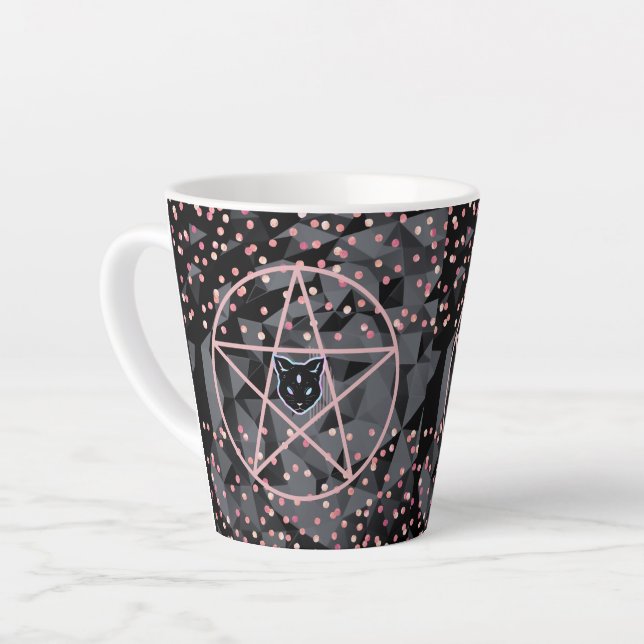 WiizyWitch Magic Witch Cosmic Cat Pentacle Magick Latte Mug (Left Angle)